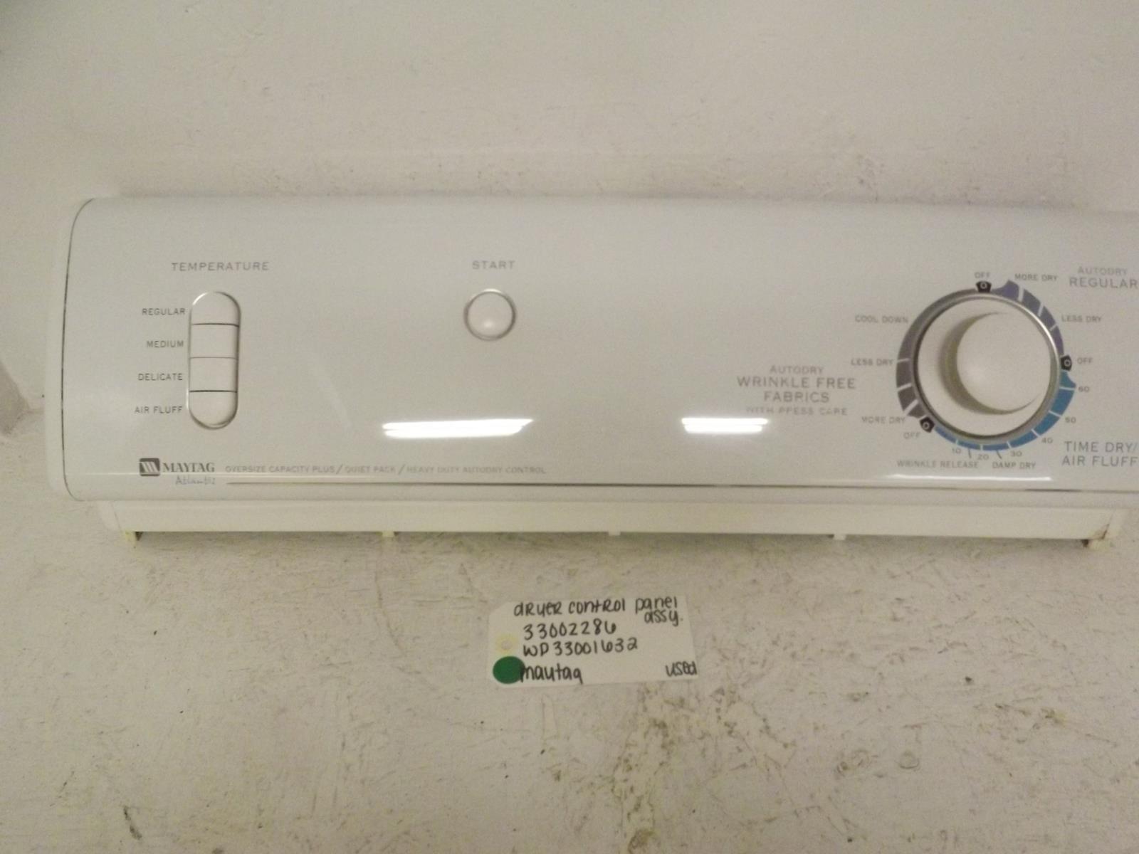 Maytag Dryer 33002286 WP33001632 Control Panel Assembly Used Maytag Dryer 33002286 WP33001632 Control Panel Assembly Used